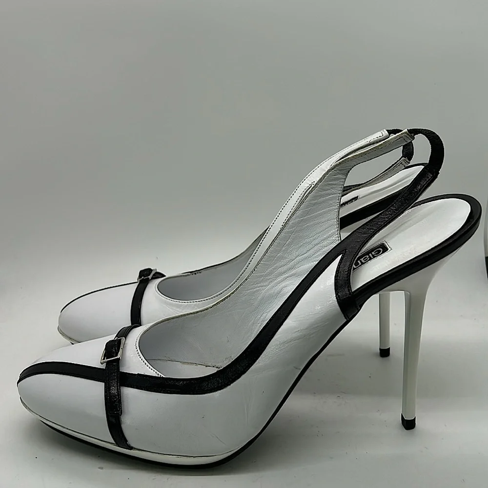 Gianmarco Lorenzi Sexy Black/White Leather Stiletto Heels Shoes **Size 40** 🔥🔥 - Picture 4 of 8